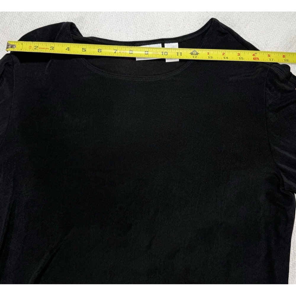 Chicos Travelers Top Women's Size 3 (XL) Diamond Girl Black Slinky Decor‎ Sleeve - Picture 4 of 9